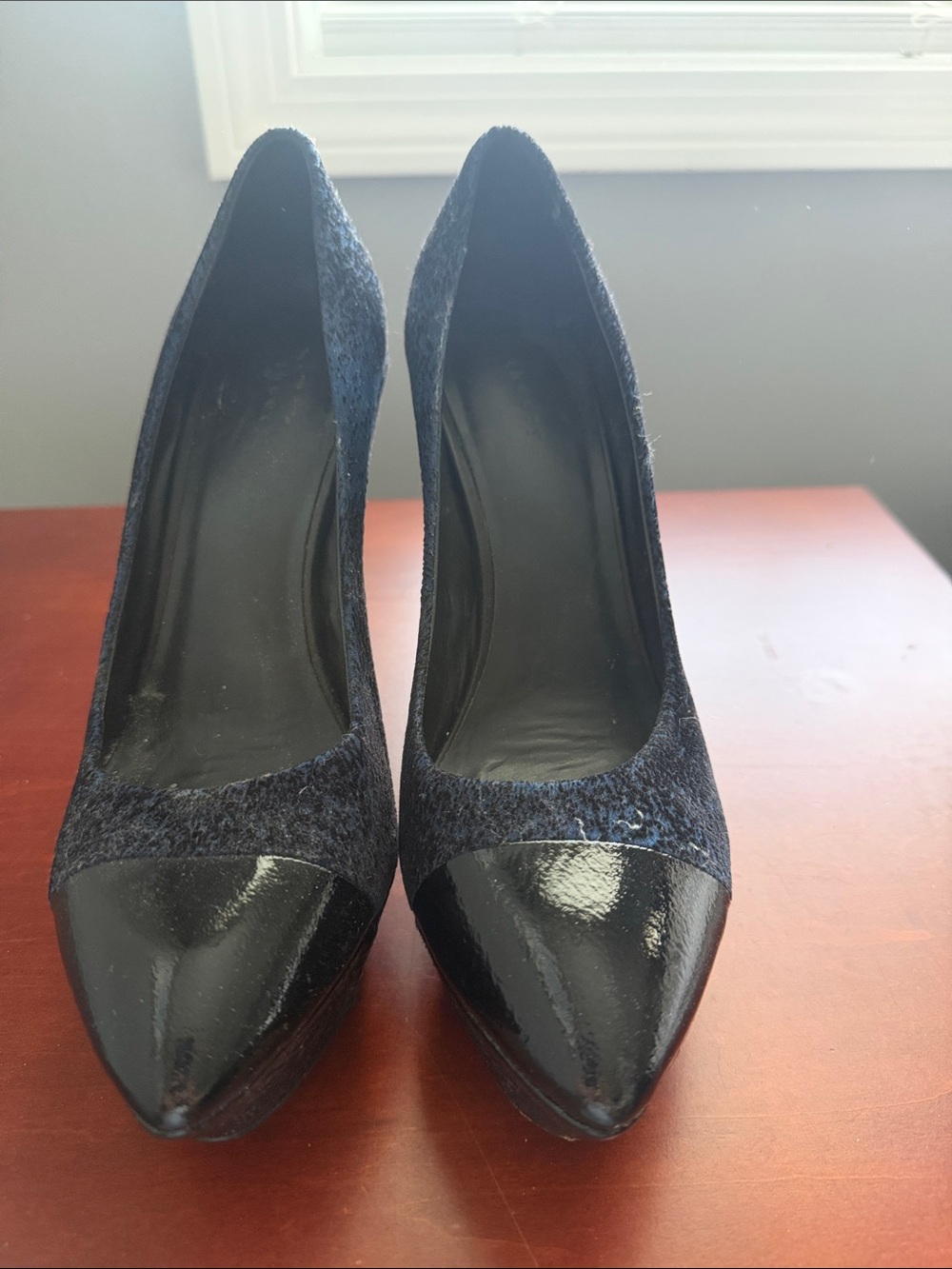 Theory Black Two-Tone Pointed Toe Pumps